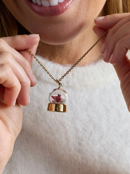 Snow Globe Cardinal Pendant Necklace