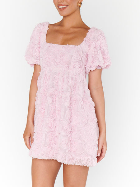 Smitten Baby Doll Dress in Rosette Mesh Pink