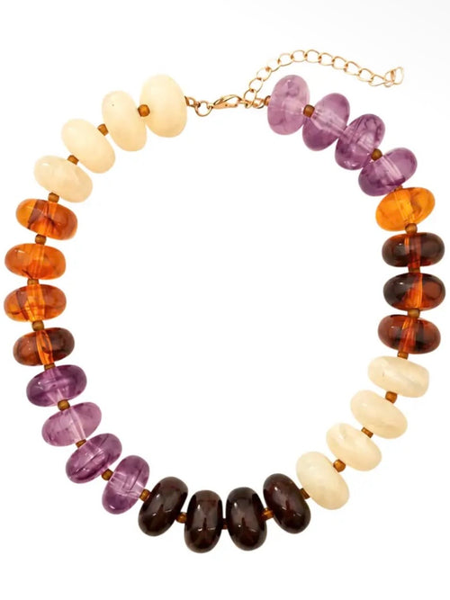Carissa Chunky Beaded Necklace in Purple & Tortoise