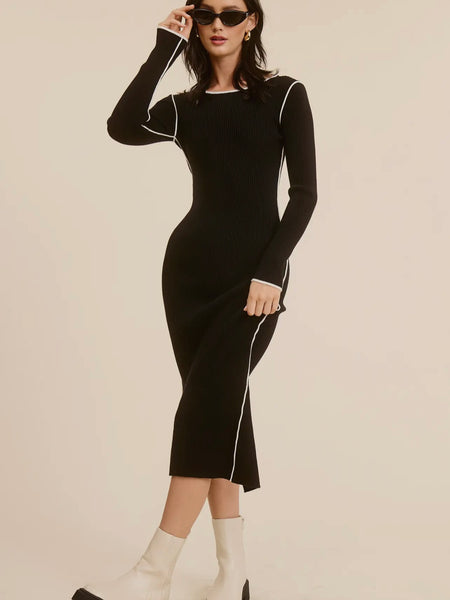 In A Stitch Midi Dress in Black