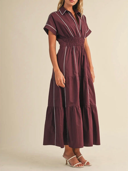 Do Gooder Dress in Burgundy & Pale Blue