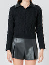 Preppy Meets Pleather Sweater in Black