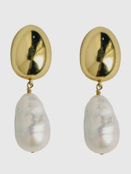 Chunky Gold & Pearl Drop Earrings