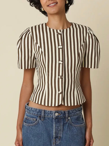 A Scoop Of Stripes Top in Brown