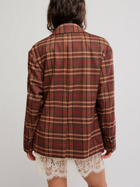 Dean Double Breasted Blazer in Oliver Plaid Brown