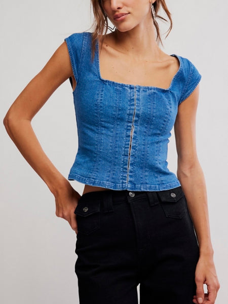 Marilyn Denim Corset in Skylight
