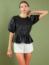 Eyelet It Go Faux Leather Blouse in Black