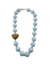 Judy Beaded Heart Necklace in Brown & Light Blue