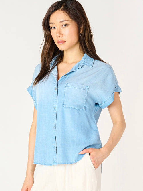 Chambray The Day Away Top in Blue