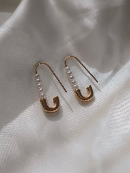 Safety Pin Pearl Earrings