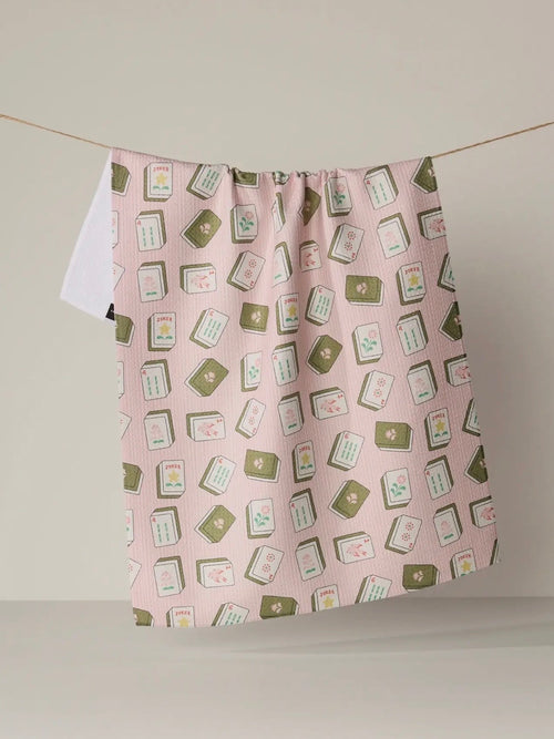 Flower Tiles Tea Towel in Pink