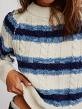 Frankie Cable Striped Pullover in Ivory Combo