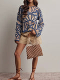 Floral Crochet Sweater in Blue