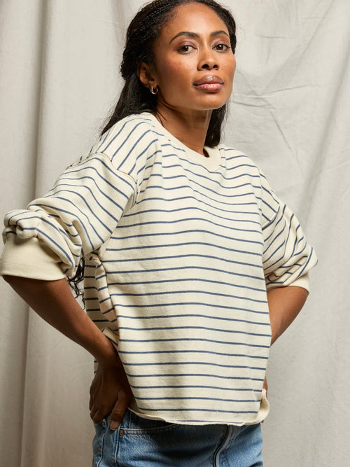 Niall Fleece Pullover in Navy Stripe
