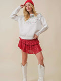 Time To Shine Sparkle Trim Sweater in White Multi