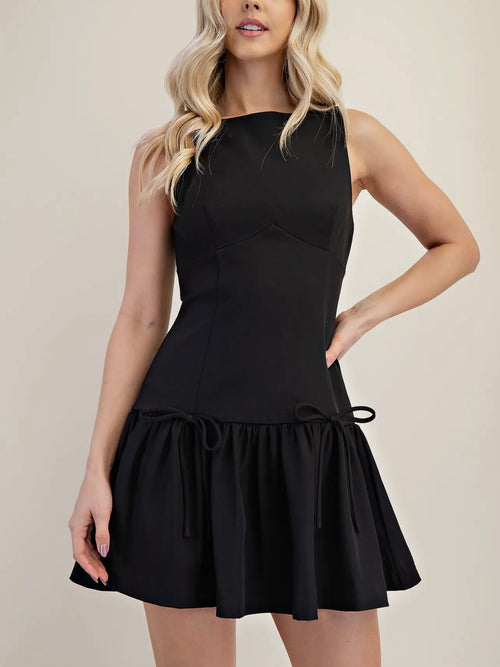 Black Tie Mini Dress in Black
