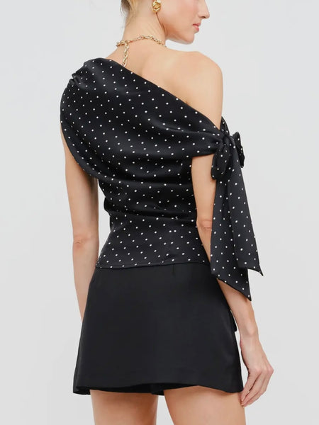 To Tie For Top in Black Polka Dot