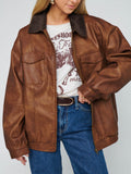 Maverick Bomber Jacket in Chestnut Brown Faux Leather