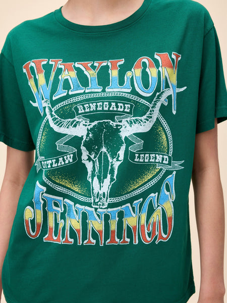 Waylon Jennings Outlaw Legend Boyfriend Tee in Hunter