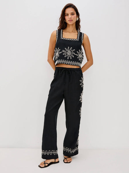 X RAILS Akira Top in Black Embroidery Linen