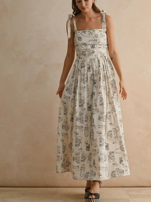 On The Town Printed Dress in Ecru