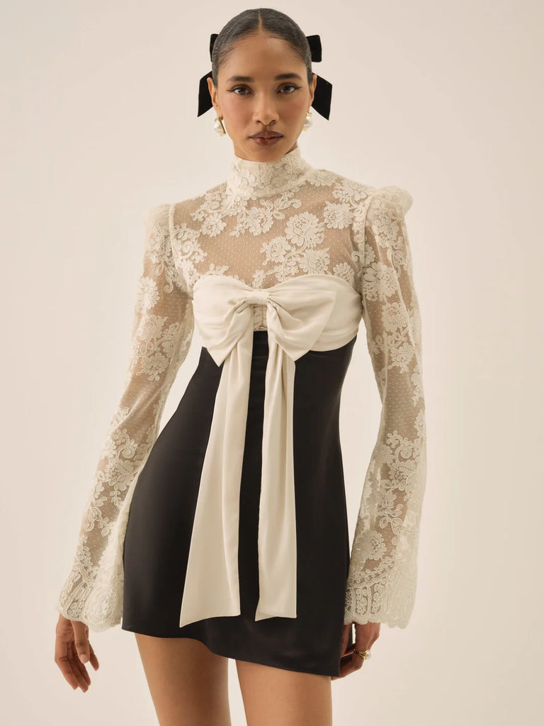 Grace Lace Mini Dress in Cream & Black Staxx Grace Lace Mini Dress in Cream & Black Staxx