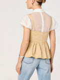 Carrington Top in Khaki White