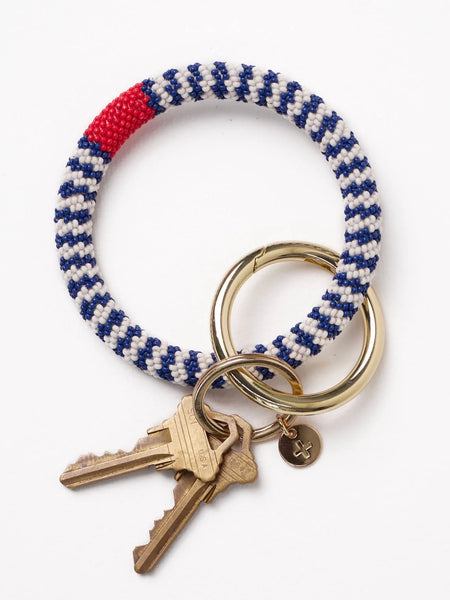 Chloe Beaded Key Ring in Navy, Ivory & Red