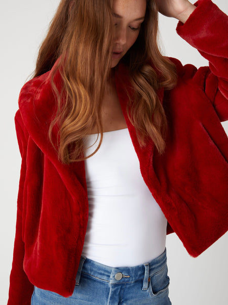 Hot To Trot Faux Fur Jacket in Red