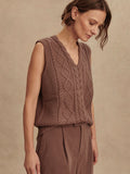Kay Cable Knit Vest in Deep Taupe