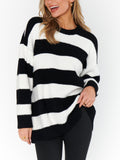 Hometown Tunic Sweater in Black White Stripe Knit