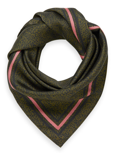 Printed Square Scarf in Leopard Spot Green