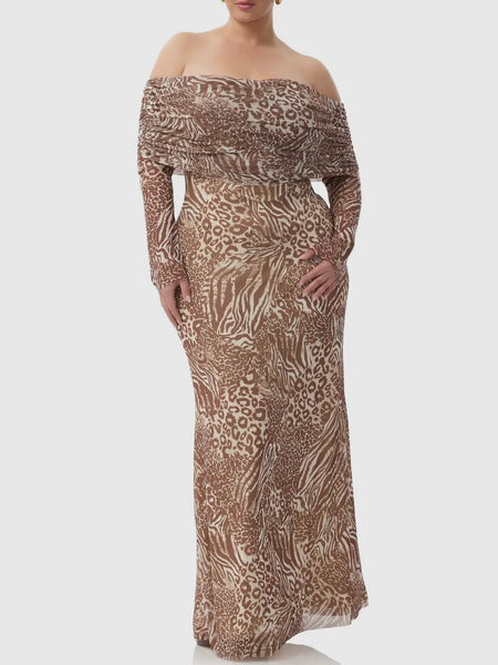 Thelma Dress in Taupe Animal