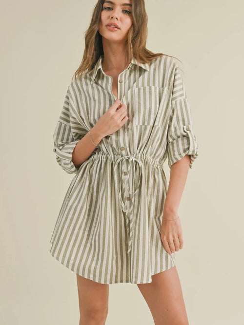 Cinch It & Go Shirt Dress in Olive