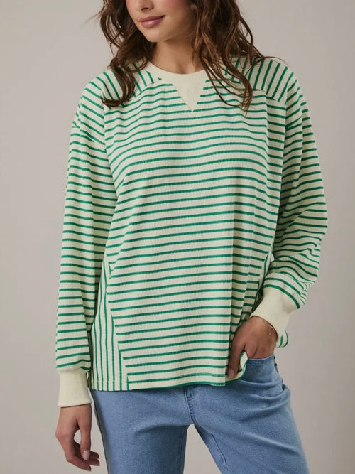Cruisin' Through Stripe Top in Green & Cream