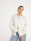 Stretch Poplin Button Shift Shirt in Cloud White