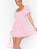 Smitten Baby Doll Dress in Rosette Mesh Pink