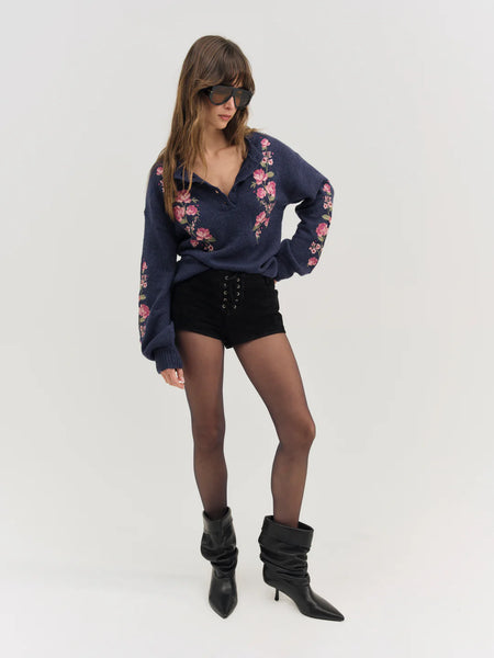 Molly Embroidered Pullover Sweater in Navy