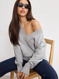 Knit Deep V Sweater in Melange Grey