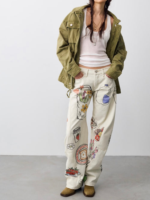 Fable Low Rise Printed Jean in Tofu Combo