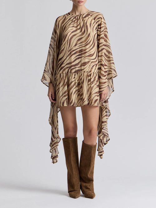 Waterfall Sleeve Georgette Mini in Autumn Zebra