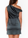 Jodie Mini Dress in Gunmetal Hammered Satin