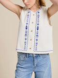 Sea Garden Embroidery Tank in White