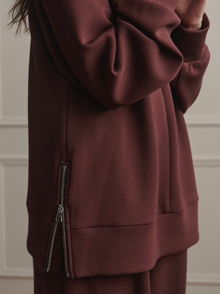 Novi Longline Mock Neck Sweat in Deep Mahogany