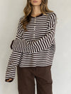 Oversized Striped Piper Henley in Brown & Cream