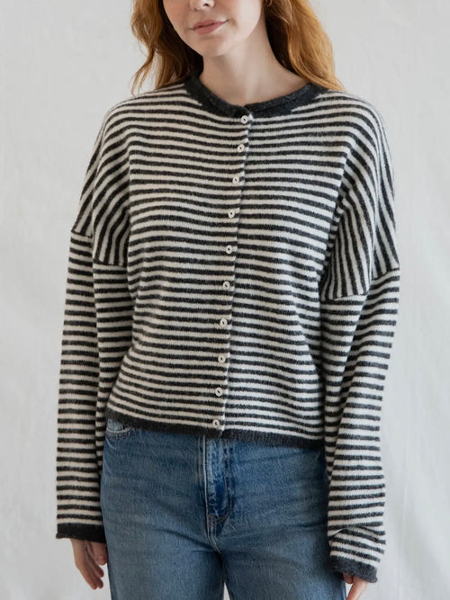 Piper Cardigan in Charcoal Stripe