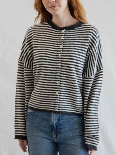 Piper Cardigan in Charcoal Stripe