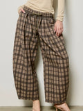 Pursuing Plaid Barrel Pants in Brown