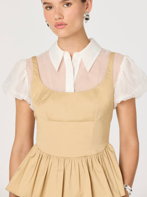 Carrington Top in Khaki White