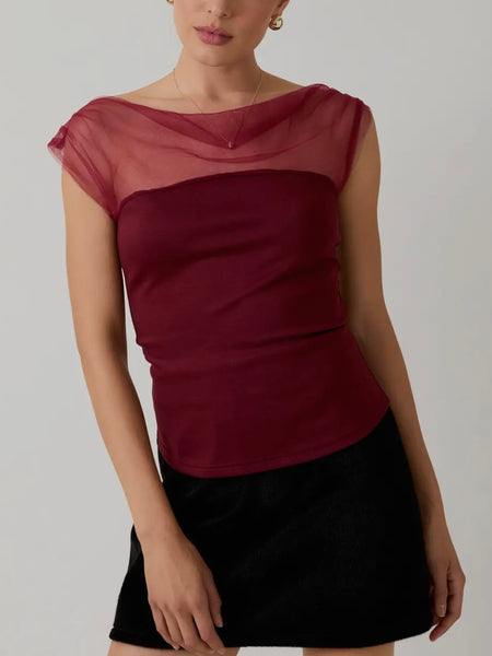 Meshed To Perfection Top in Burgundy